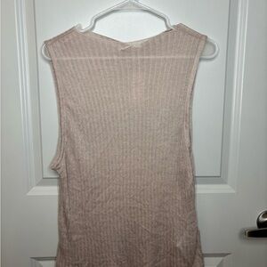 NWT Anthropologie tan sheer mesh long mock neck tank size XL